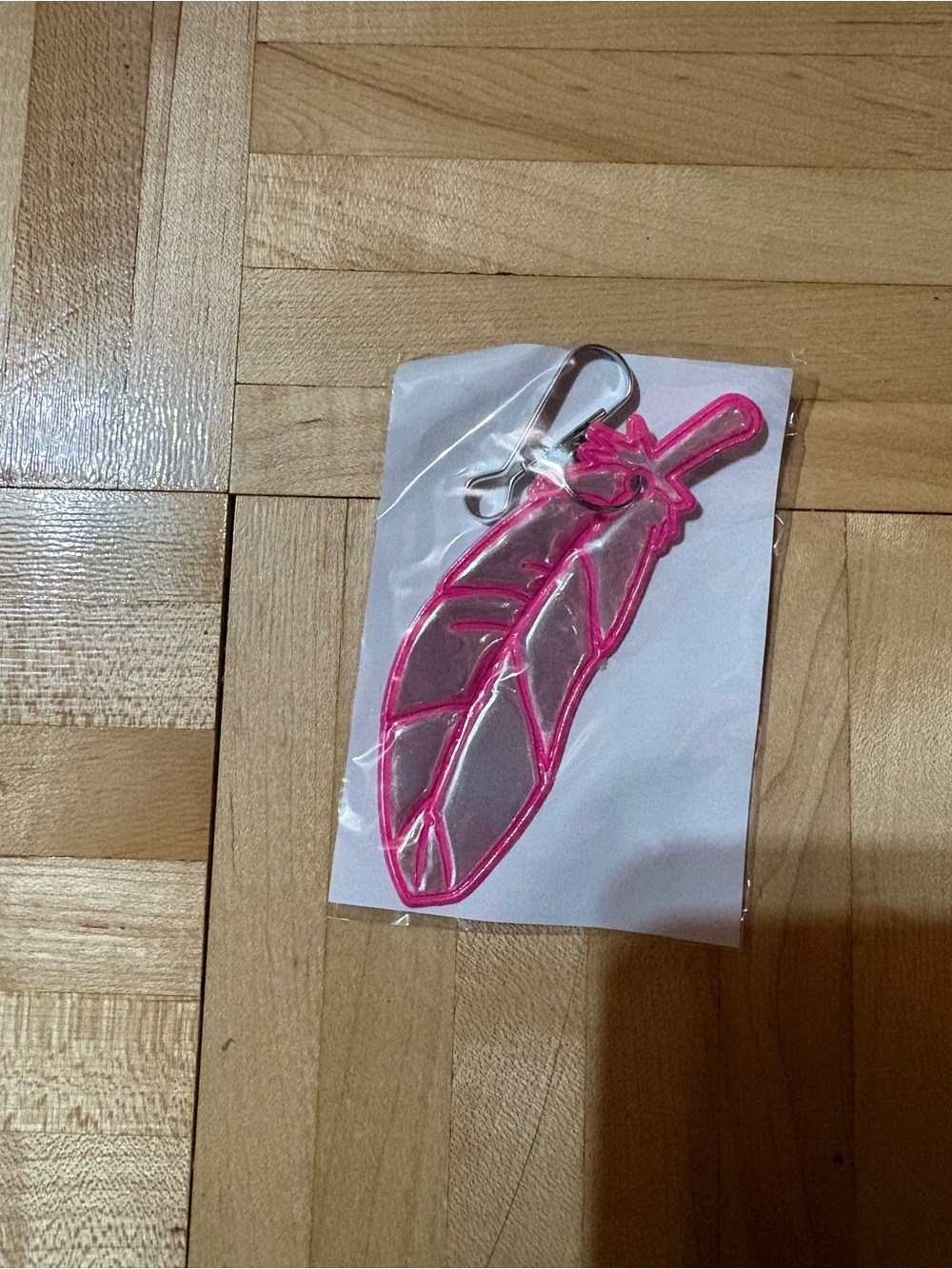 Pink Feather Reflective Safety Keychain